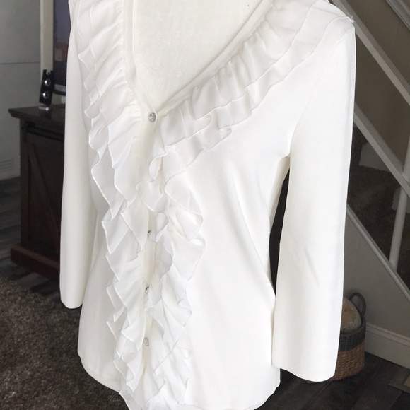 White button down quarter sleeve blouse - Picture 7 of 10